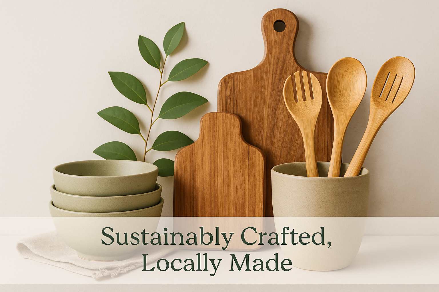make tagline picture for ecofreindly sustainable locally produced kitchenware